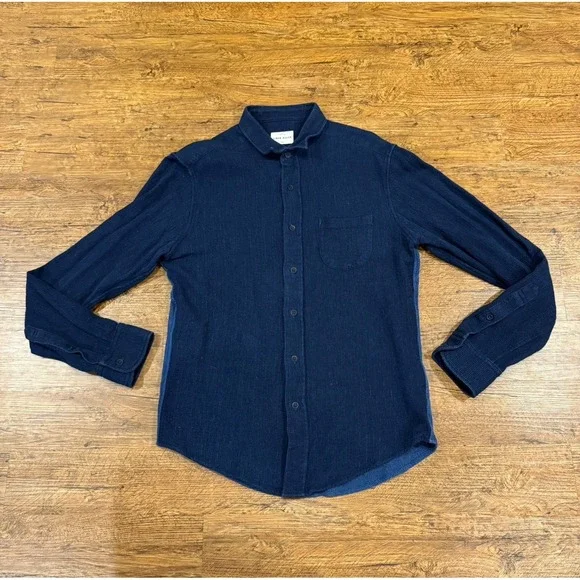 Simon Miller Blue Casual Preppy Work Waffle Knit Button Up Flannel Shirt Men's 3 - Picture 2 of 9